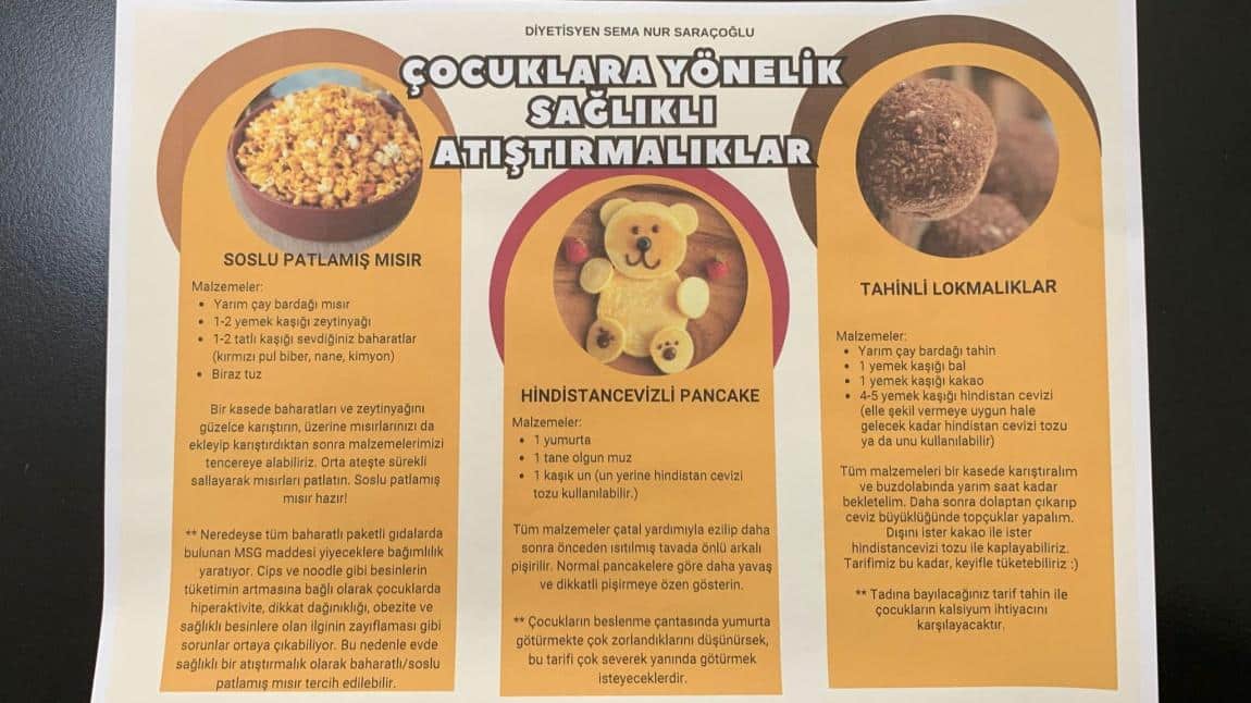 Diyetisyen Sema Nur Saraçoğlu tarafından hazırlanan çocuklara yönelik sağlıklı atıştırmalık tarifleri